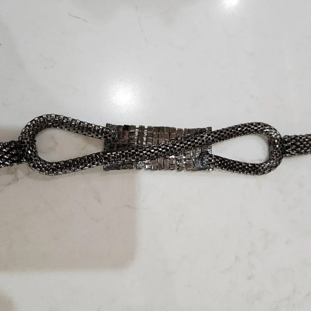 Luxury Dressy OS Black & Silver Crystal Rhinestone Beaded Chain Rope Belt